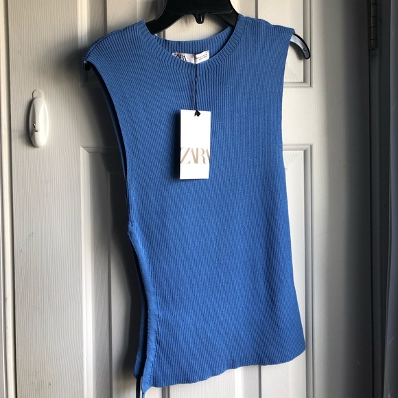 Zara Tops - Blue Ruched Tank Top
